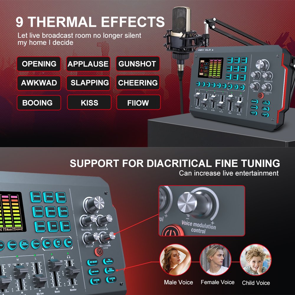 Sound Card V-M16 Podcasting Equipment With 48V Audio Interface Sound Card for Live Stream Gaming Recording Singing Podcast(pic5)