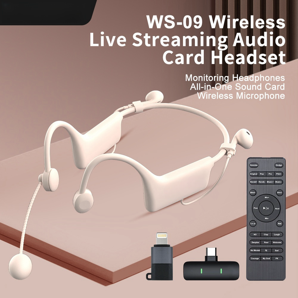 One-Key remote control V-WS09 Adjustable mic volume Wireless earbuds audio sound card for Outdoor live Streaming(pic2)