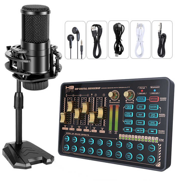 Sound Card Kit V-H9 Multiple Sound Effects Noise Reduction Podcast Audio Sound Card Mixer For Studio Live Broadcast(pic6)