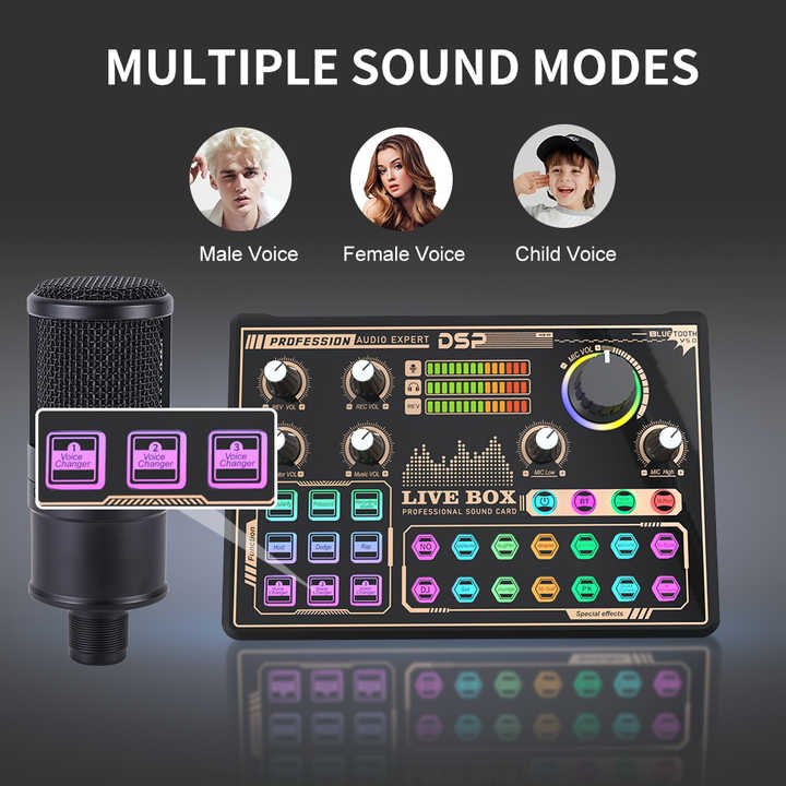 Factory Directly Price Live Streaming Sets V-V9 Recording Noise Reduction Podcast Sound Card For Live Stream Recording(pic2)