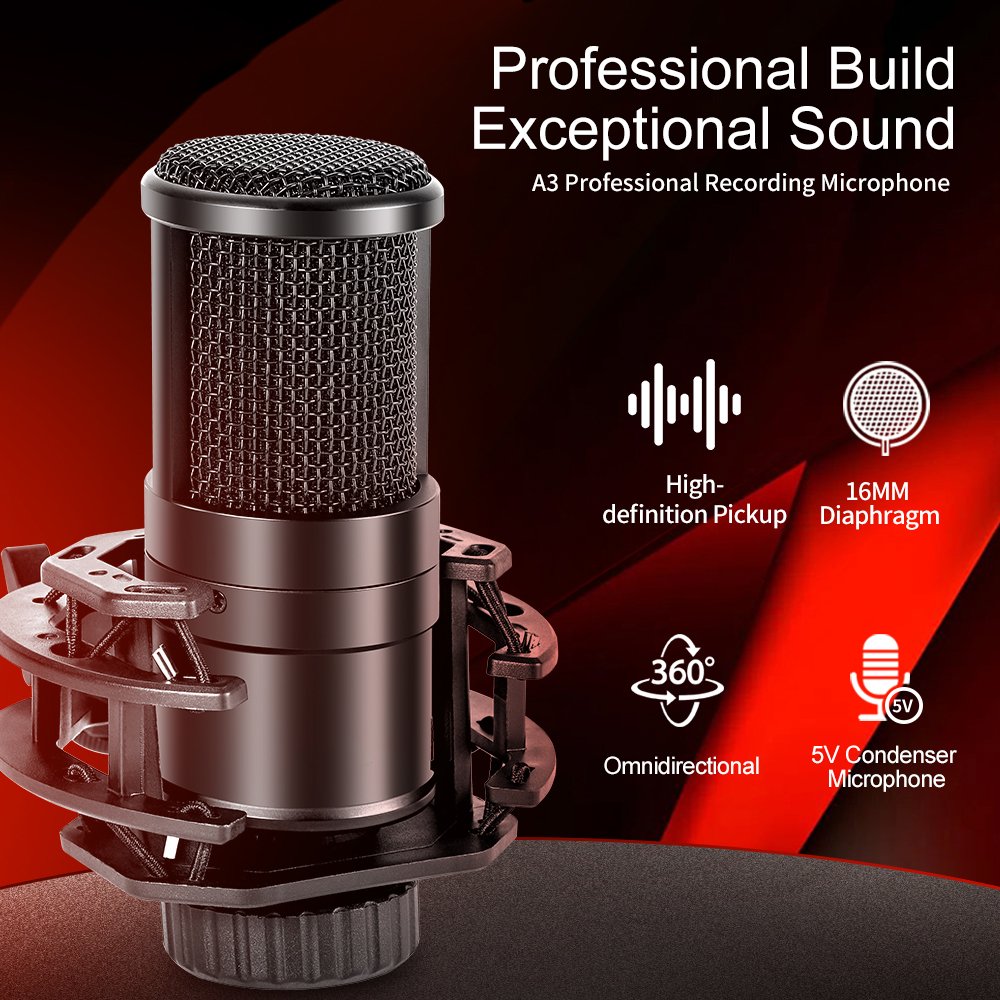 Microphone M-A3 Professional Condenser 16mm Large Diaphragm Wired Condenser Microphone Metal Microphone with Podcast Soundcard(pic4)