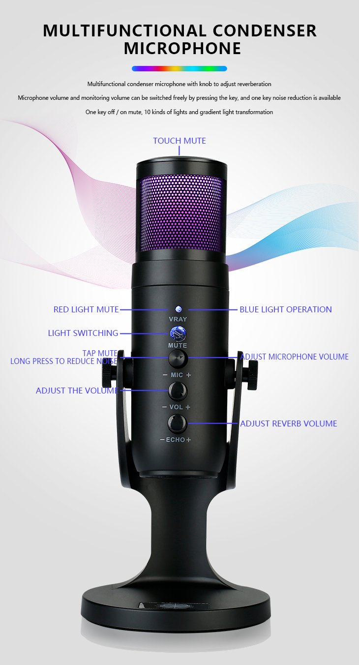 Vm-mu950 RGB Luminous Gaming Desktop Live Broadcast Condenser Microphone For Recording Streaming Broadcast Equipment(pic4)